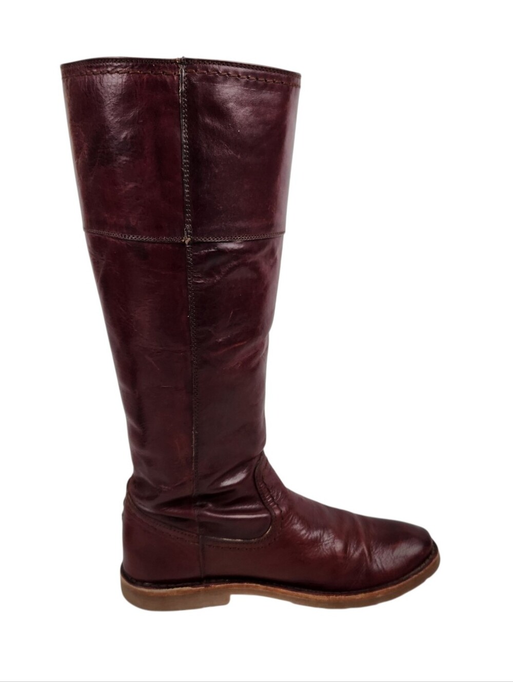 Frye Amelia Rogo Equestrian Tall Burgandy Cognac Leather Boots Womens Size 6 - Picture 6 of 16